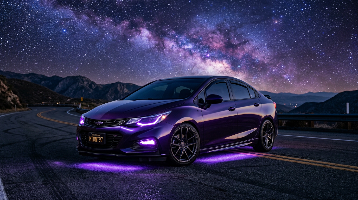 Chevy Cruze in Midnight Purple with Milky Way background